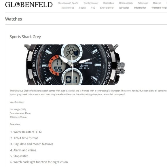 Globenfeld Men's Sports Stopwatch Tachymeter Watch - Picture 11 of 11